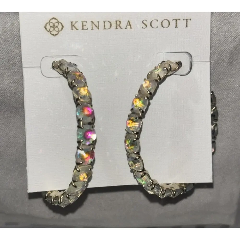 Kendra Scott Jolie Hoop Earrings Iridescent Dichroic Glass Gold Plated - Picture 5 of 12